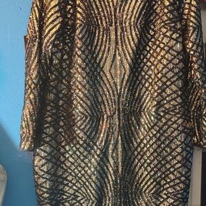 AKIRA Black and Gold Dolman Sleeve Cocktail Dress